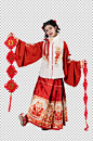 中国结对联新年汉服女生人物PNG摄影图片