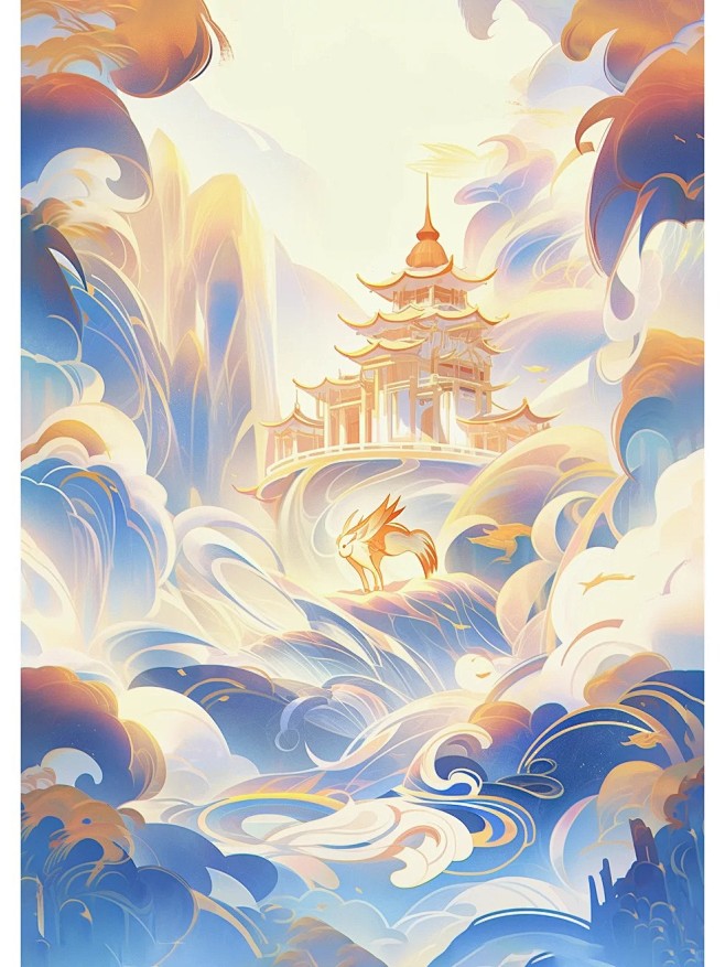 ai绘画丨国潮系列建筑祥云氛围感插画附咒...