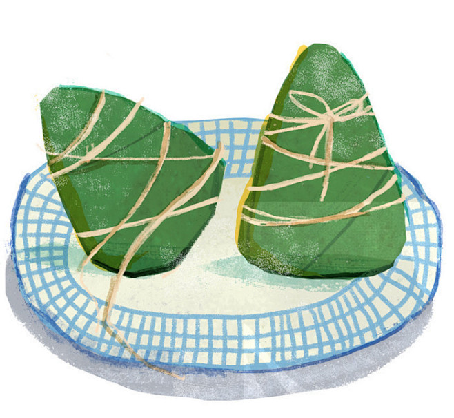 手绘水彩美食食物 —— 端午节要吃粽子。...