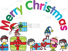 向量插图圣诞卡通孩子和礼物框架背景