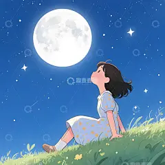夏季卡通星空下的女孩插画高清模板免费下载-趣麦麦图