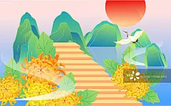 重阳节海报老人登高望远秋游户外背景插画正版高清图片下载-视觉中国VCG.COM