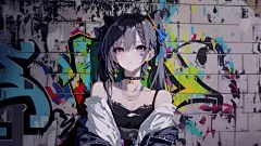 潮流个性街头涂鸦风动漫少女插画壁纸