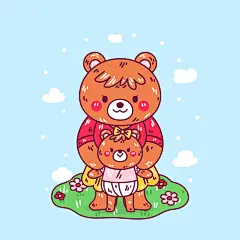 母子熊温馨拥抱卡通插画