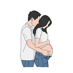 情人节情侣插画 | 图源免费点击来源直接获取大图文件 |怀孕的夫妇拥抱孕肚