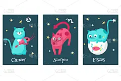 猫,标志,贺卡,舞台,夜晚,可爱的,生日,明信片,算命,问候