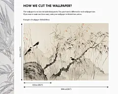 水彩画の中国風壁紙、竹と鳥 | 壁の装飾 | 家のリフォーム | 壁アート | 剥がして貼るタイプまたは非粘着性のビニール壁紙 画像 4