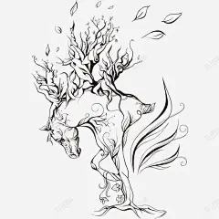 铅笔手绘创意树叶和马 设计图片 免费下载 页面网页 平面电商 创意素材