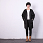 日着rizhuo设计师品牌黑色纯色双面呢羊毛手工制作中长款简洁大衣 原创 新款 2013