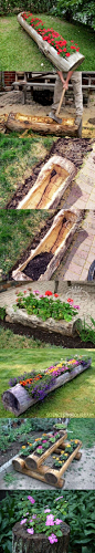 Make Beautiful Log Garden Planter: 
