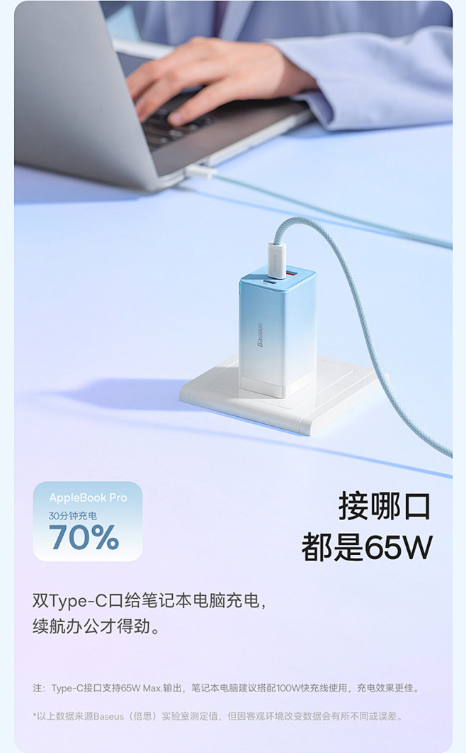 倍思65W氮化镓充电器头iPhone13...