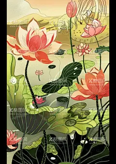 中国风插画临摹  - 源文件下载【酷图网】荷花,中国风,插画,临摹,荷叶,