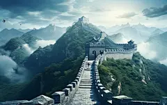 草地建筑长城建筑壁纸素材图片