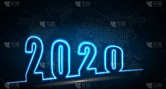 2020年新年快乐。未来的霓虹灯背景。技术的海报