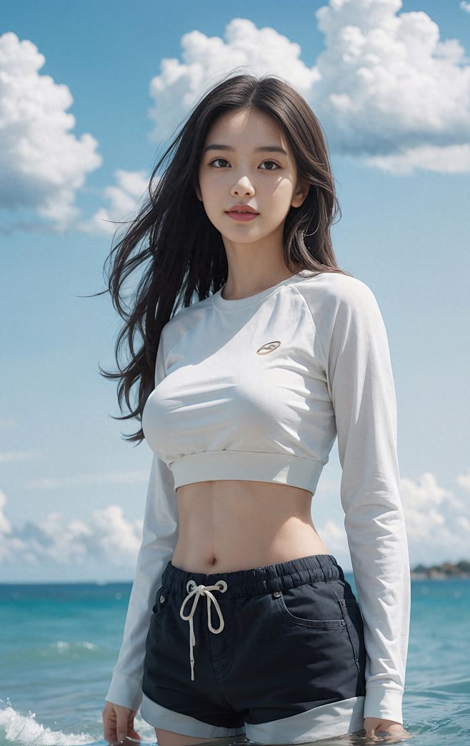 [Ai老撕鸡教你画美女]，今天画海边清凉...