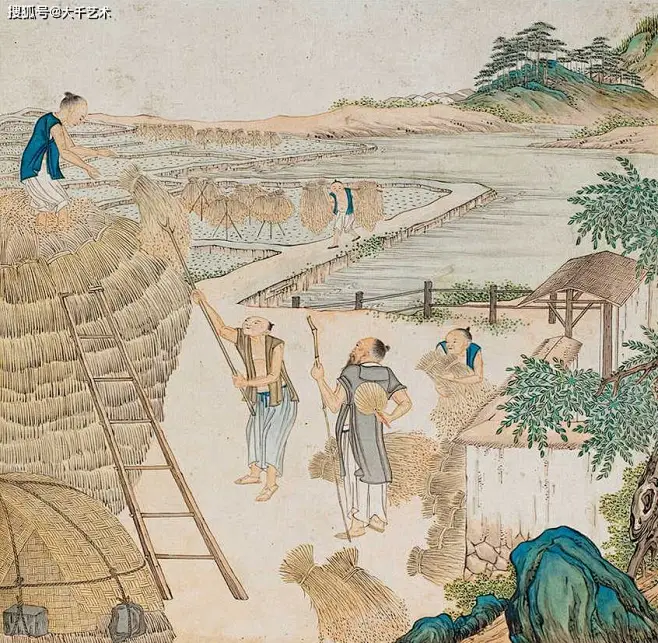 清代画家沈庆兰《农耕图》册_纸本 : 《农耕图》由清代画家沈庆兰绘制，设色纸本，共计二十二开，每开纵23.5厘米，横24厘米，约0.5平尺。…-花瓣网