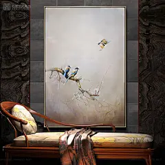 花鸟装饰画新中式禅意挂画客厅玄关餐厅卧室手绘油画软装设计师画-淘宝网