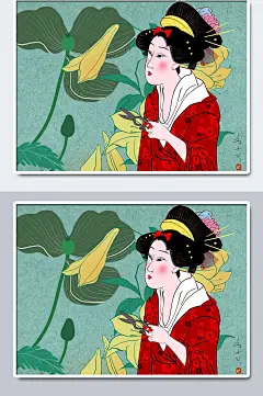 荷叶日式浮世绘手绘插画