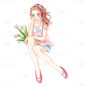 手绘-美发少女元素