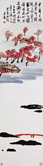 《山水十二条屏》是齐白石创作于1925年，每一条屏纵180厘米，横47厘米，分别为《江上人家》《石岩双影》《板桥孤帆》《柏树森森》《远岸余霞》《松树白屋》《杏花草堂》《杉树楼台》《烟深帆影》《山中春雨》《红树白泉》《板塘荷香》，每一幅作品都是在描写他的家乡。
