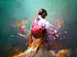 General 2400x1793 Thomas Dubois digital art artwork digital painting flowers kimono