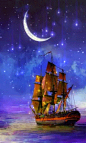 星空 夜色 帆船 梦幻 唯美 粒子特效 