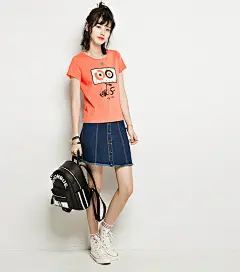 拉夏贝尔 7m 莫丽菲尔2016夏新款胶印手绘圆领修身休闲短t恤女-tmall.com天猫