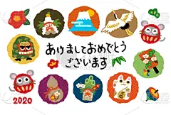 鼠年,鼠,新年卡,运气,组物体,镜饼,新年前夕,十二生肖,橙色
