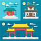 卡通扁平化中国日本传统古代建筑古镇风景AI矢量设计素材 (4)