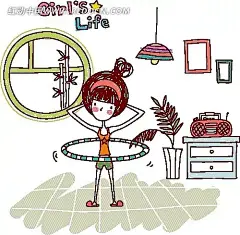 卡通儿童插画——转着呼啦圈的女孩插画|吊灯|呼啦圈|绘画|卡通|卡通人物|卡通人物图片|漫画人物|女孩|人物素材|人物图片|矢量人物|矢量素材|手绘|运动