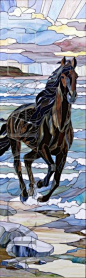 Stained glass horse running: 