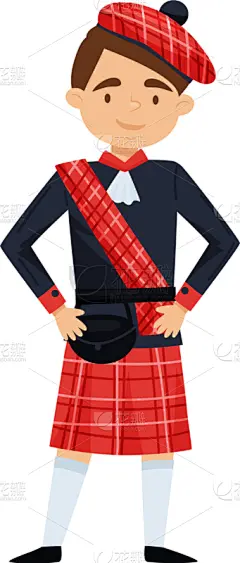 男孩,红色,格子图案,苏格兰短裙,贝雷帽,儿童,人,明亮,白色,微笑