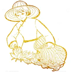 采茶女采春茶叶线描烫金人物高清模板免费下载-趣麦麦图