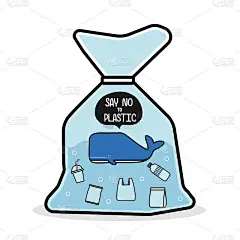 装在塑料袋里的鲸鱼对塑料说不。污染问题概念。