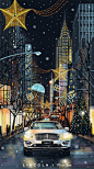 Paco_Yao 原创插画 GIF动图 商业合作 LINCOLN 林肯汽车 圣诞快乐 纽约经典摩登圣诞节