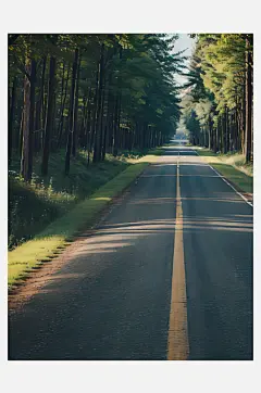AI数字艺术摄影风森林环绕的公路-众图网