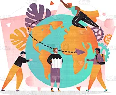 概念,地球形,旅行者,人,男人,男孩,夏天,圆形,旅行
