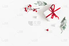 边框,红色,白色背景,概念,冬天,雪花,新年前夕,浆果,杉树,礼物