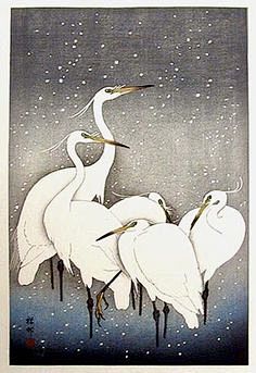 Five Herons in Snow,...