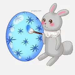 复活节灰色兔子插画图片大小2000x2000px 图片尺寸817.4 KB 来自PNG搜索网 pngss.com 免费免扣png素材下载！创意卡通插画#画画的兔子#灰色的兔子#蓝色的彩蛋#纹理边框#站着的兔子#
