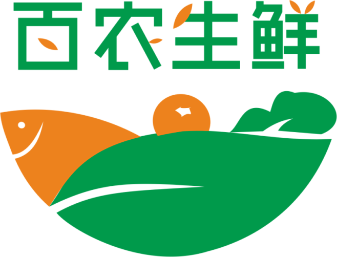 百农生鲜的logo设计，鱼、菜、田野、水...