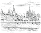 莫斯科,动物手,绘画插图,四个物体,国际著名景点,克里姆林宫,砖,著名景点,铅笔画,剪影