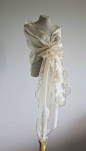 Evening shawl, Woman wrap, champagne organza shawl. Organza cover up. Stole. Mother of the bride cover up.Organza shawl.Shoulder cover up. image 1