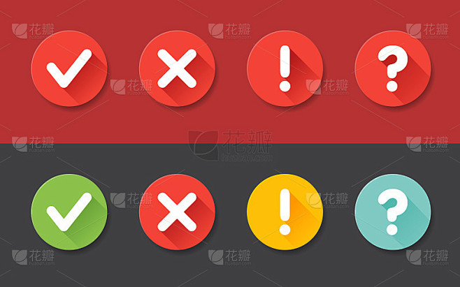 向量勾号、感叹号、问号图标集合。网页和移动应用程序的平面图标。