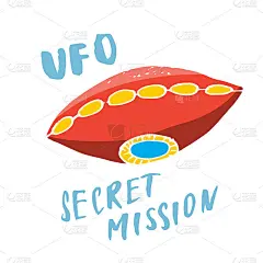 可爱的Ufo卡通手绘外星人飞船涂鸦t恤印花设计。矢量图