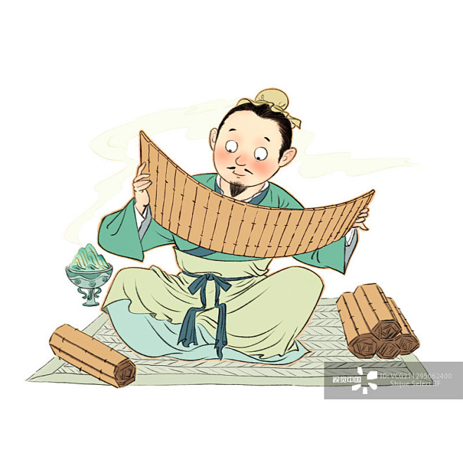 古代,学习,儿童插画,人,竹简图片素材下...
