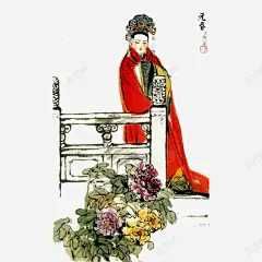 手绘古典名著红楼梦插画元春省亲 免抠png 设计图片 免费下载 页面网页 平面电商 创意素材