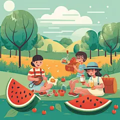 设图户外郊游露营场景扁平风夏季人物插画