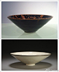 宋代斗笠式茶碗造型极简优雅，黑釉、白釉两相宜