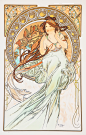 The Arts: Music, Alphonse Mucha | Rue Royale Fine Art : Fine Art Lithograph, hand pulled on the same vintage Maroni press; printed with the same process used by Mucha. Includes certificate of authenticity.